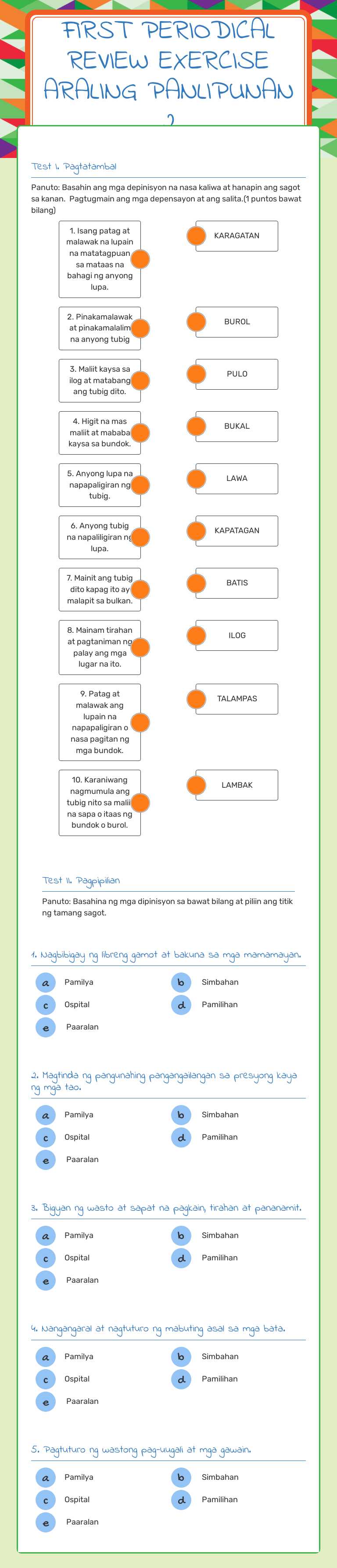 first periodical
REVIEW EXERCISE
Araling Panlipunan
2 worksheet preview