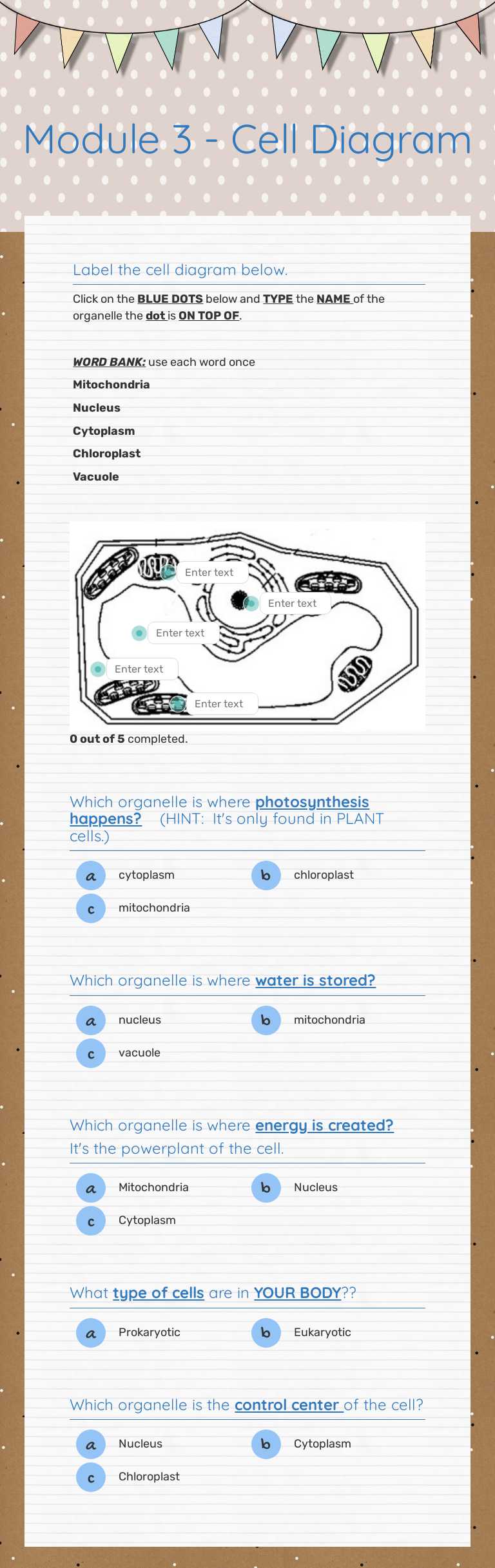 Module 3 - Cell Diagram worksheet preview image