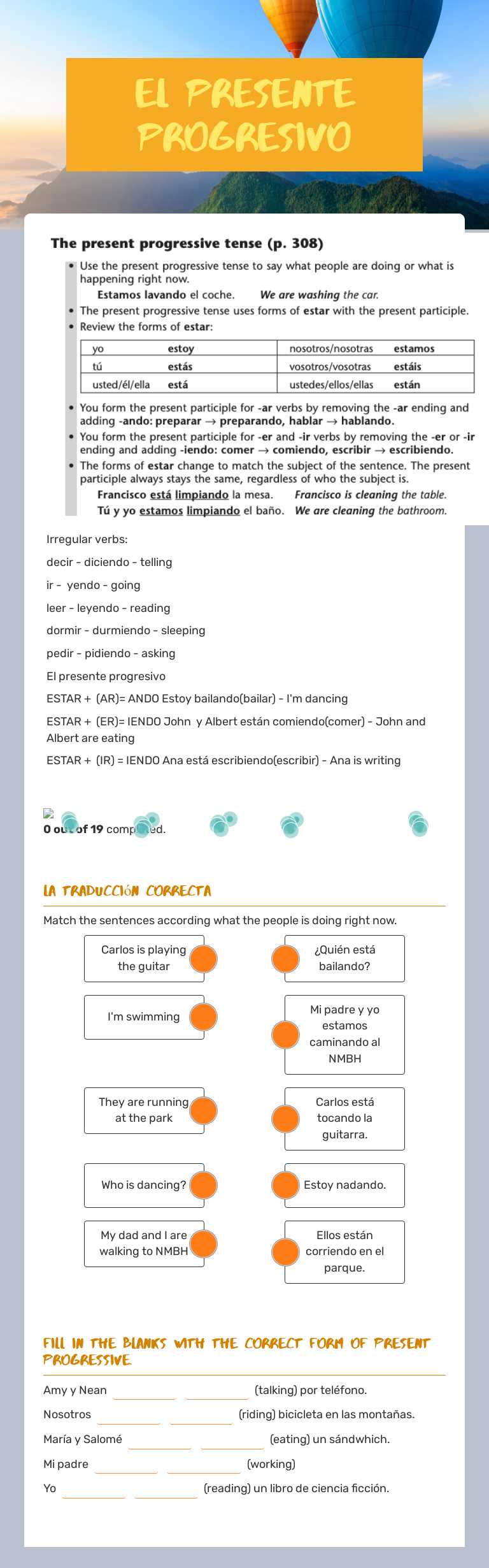 EL PRESENTE PROGRESIVO worksheet preview image