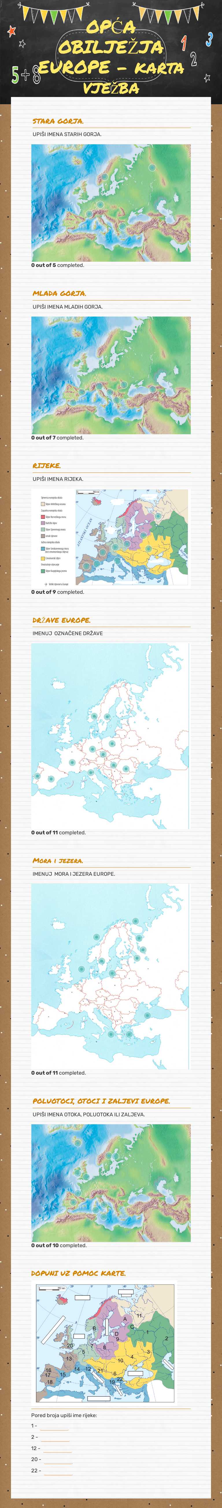 OPĆA OBILJEŽJA EUROPE - karta vježba Grade 7 worksheet preview