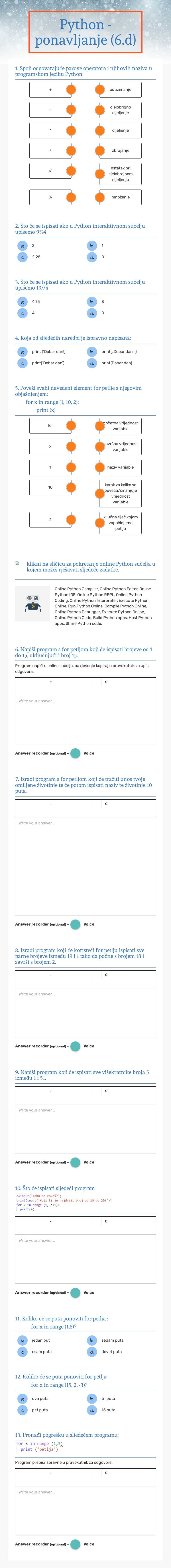 Python - ponavljanje (6.d) worksheet preview image