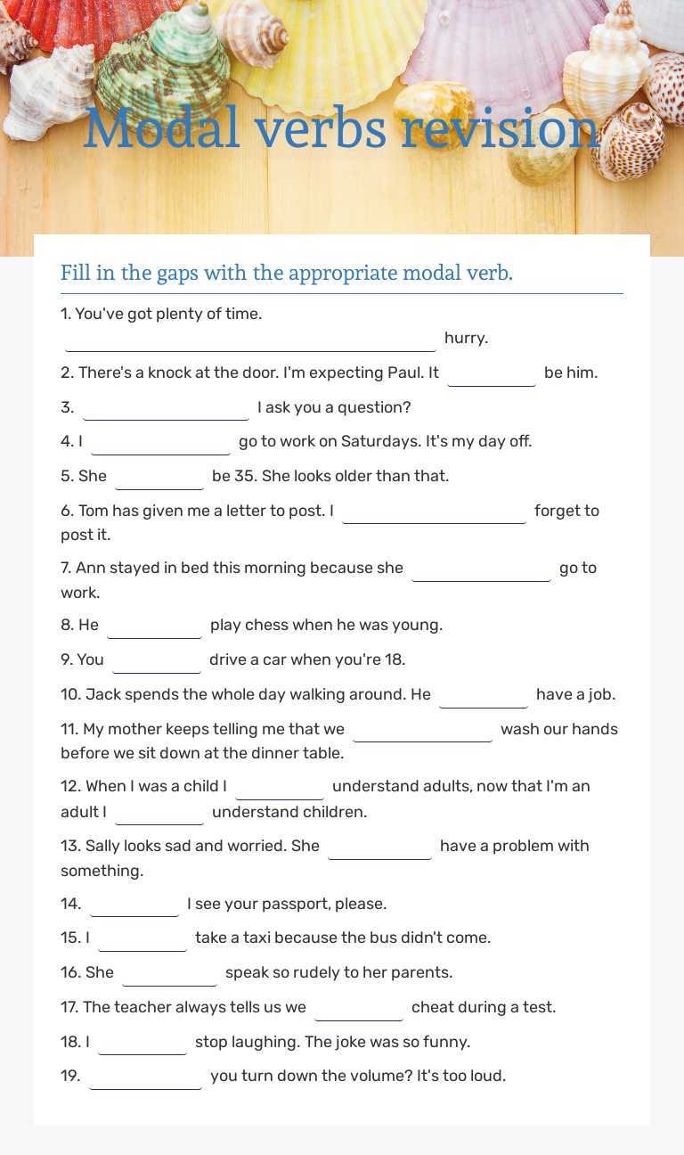 Modal verbs revision worksheet preview image