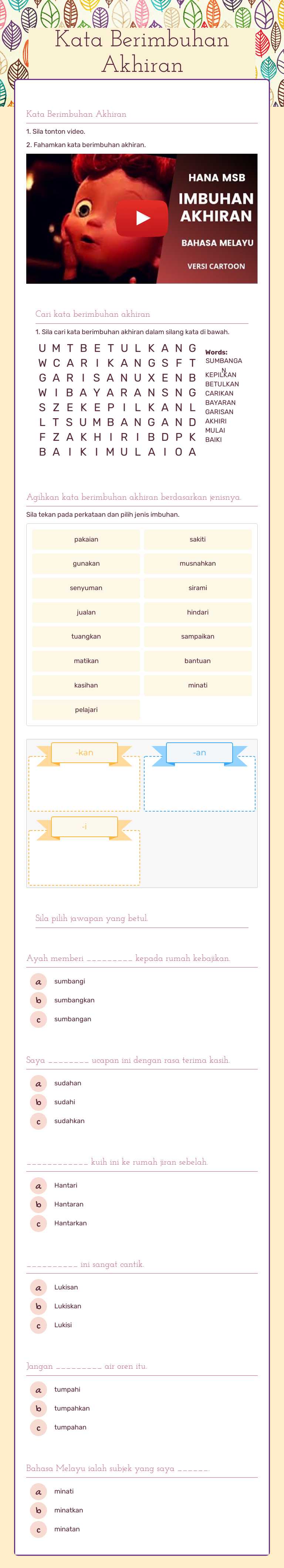 Kata Berimbuhan Akhiran worksheet preview image