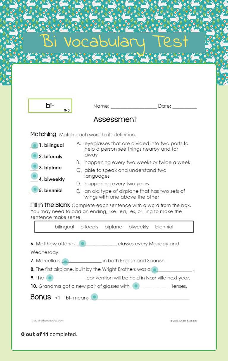 Bi Vocabulary Test worksheet preview image
