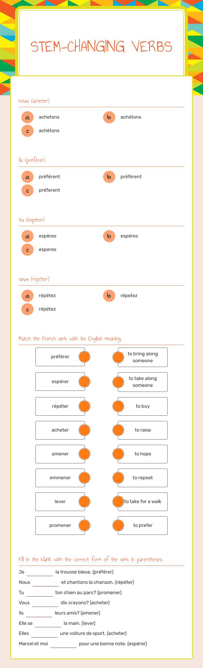 Stem-Changing Verbs Grade 1 worksheet preview