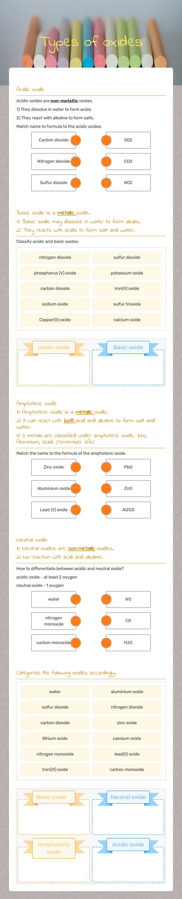 Types of oxides worksheet preview image