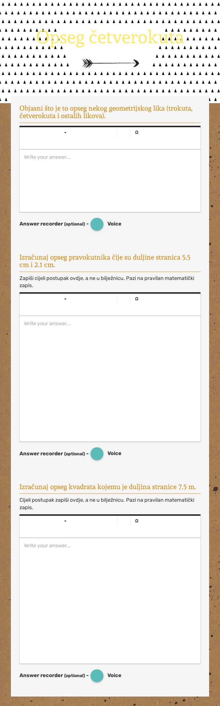 Opseg četverokuta worksheet preview image