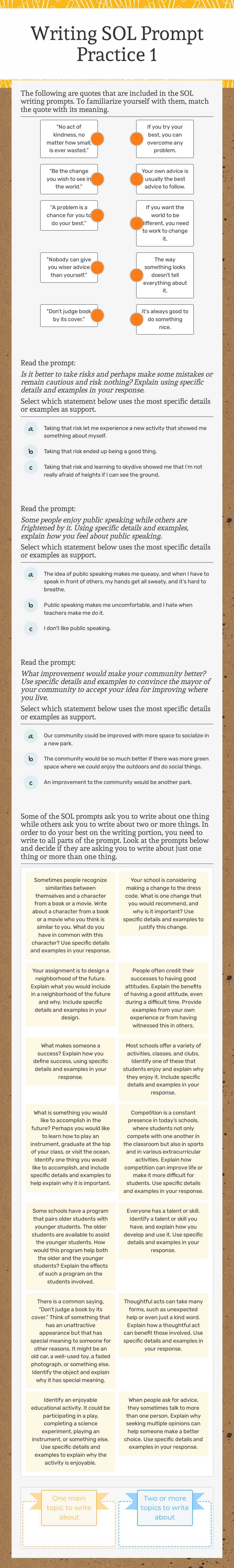 Writing SOL Prompt Practice 1 worksheet preview image