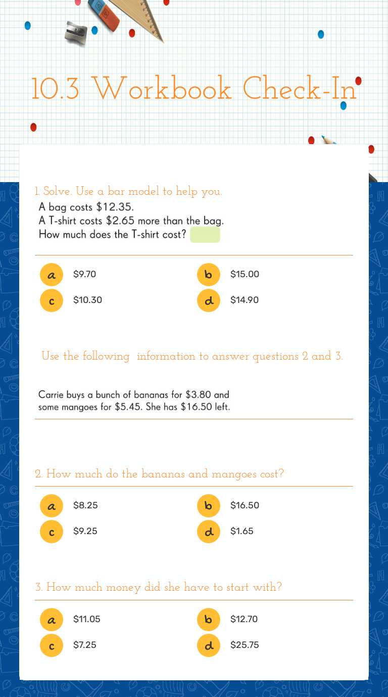 10.3 Workbook Check-In Grade 3 worksheet preview