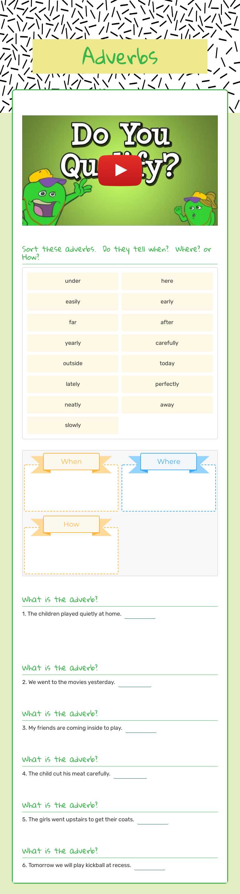 Adverbs Grade 3 worksheet preview