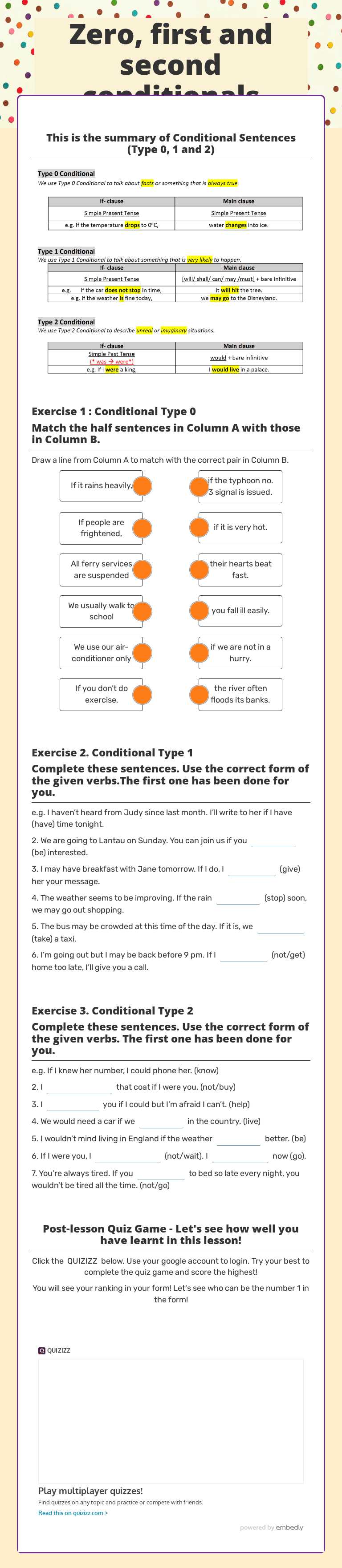 Zero, first and second conditionals worksheet preview image