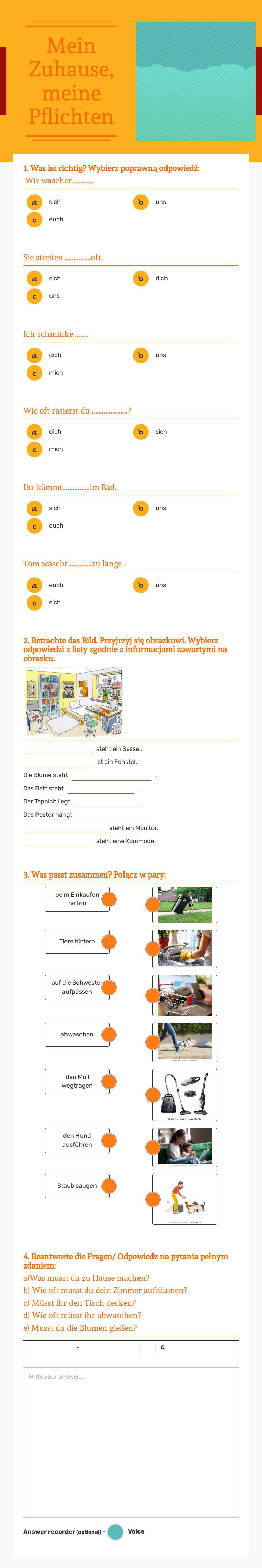 Mein Zuhause, meine Pflichten worksheet preview image