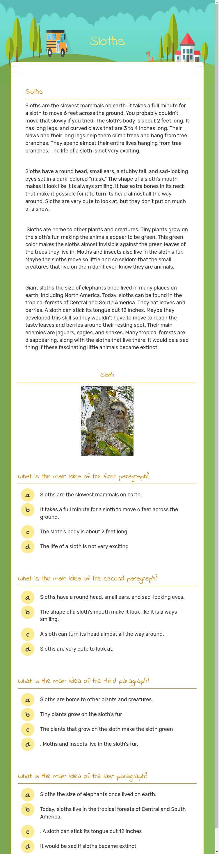 Sloths worksheet preview image