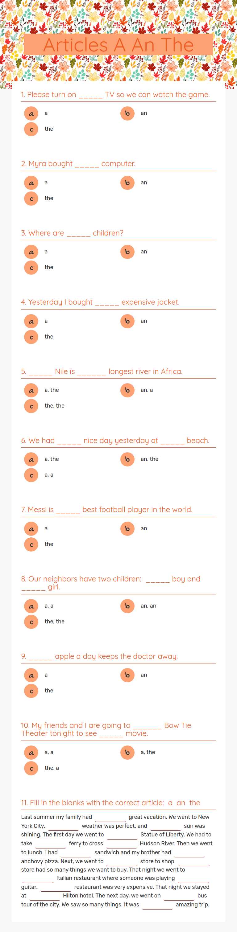 Articles              A An The worksheet preview image