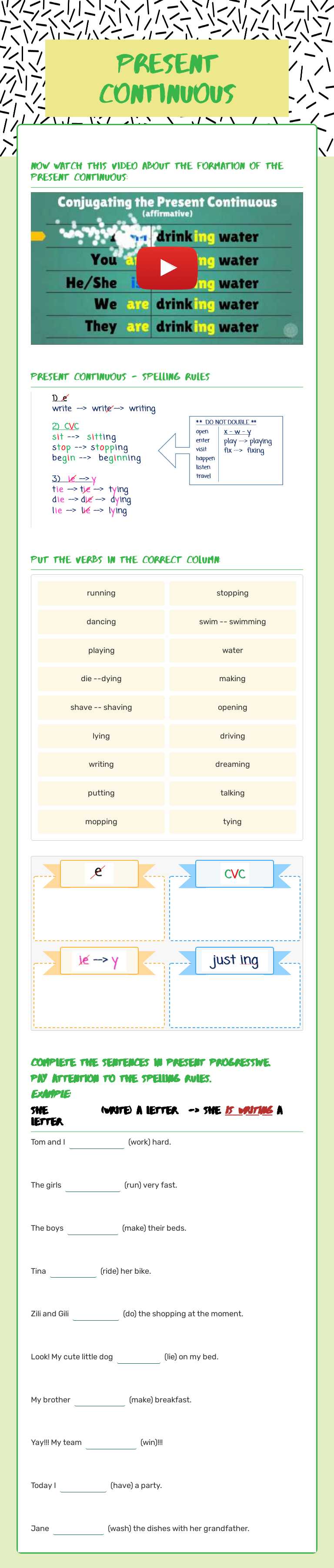 Present CONTINUOUS Preschool worksheet preview