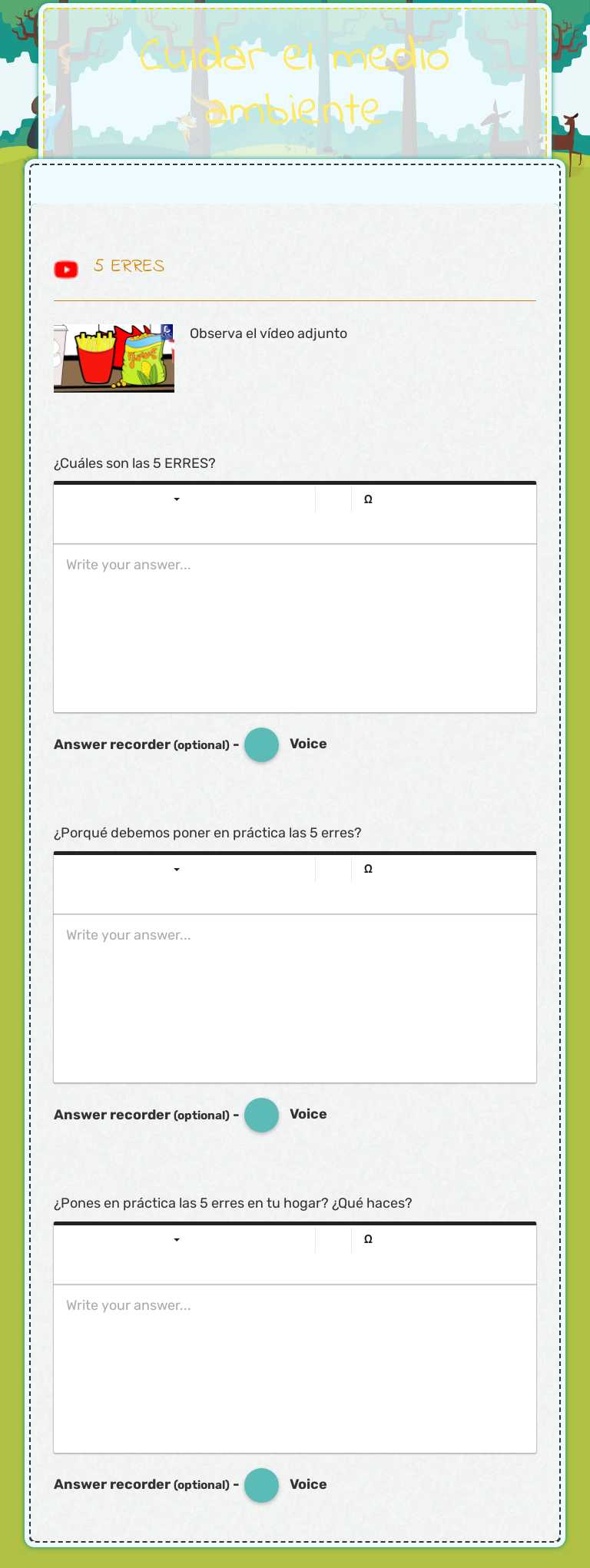 Cuidar el medio ambiente Grade 3 worksheet preview