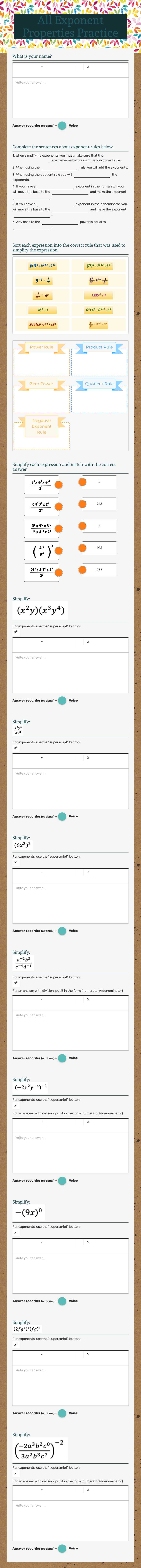All Exponent Properties Practice worksheet preview image