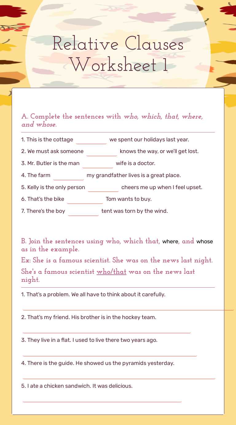 Relative Clauses Worksheet 1 Grade 6 worksheet preview