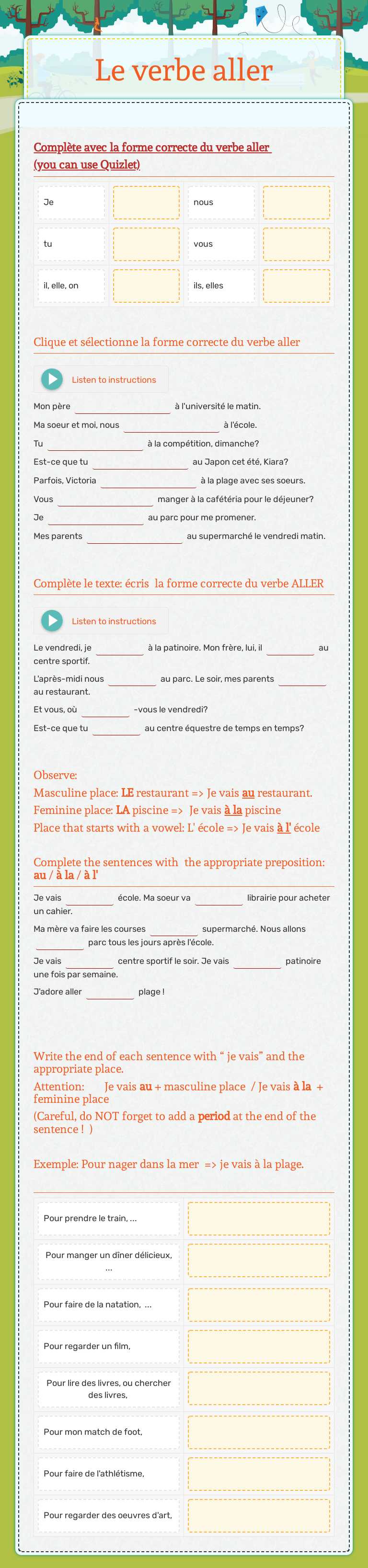 Le verbe aller worksheet preview image