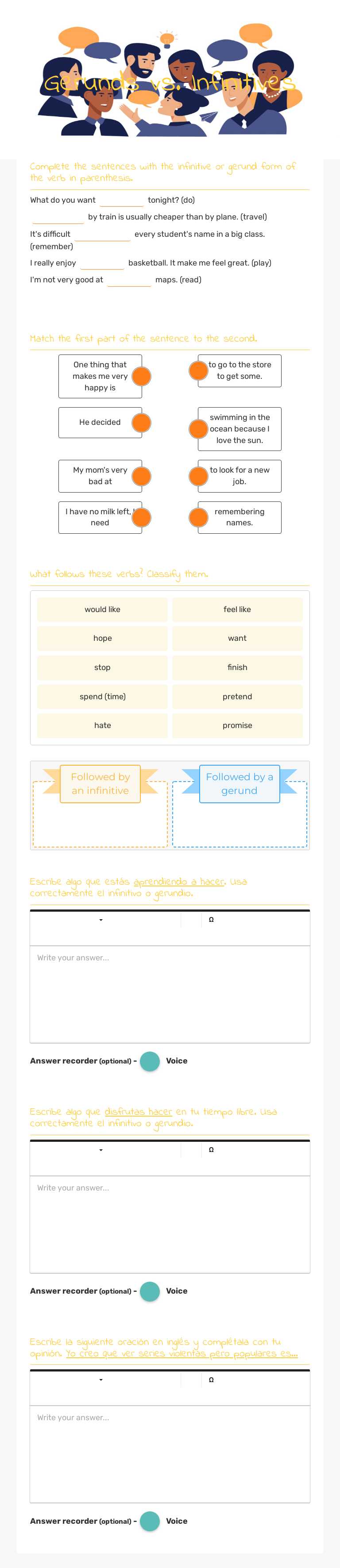 Gerunds vs. Infinitives worksheet preview image