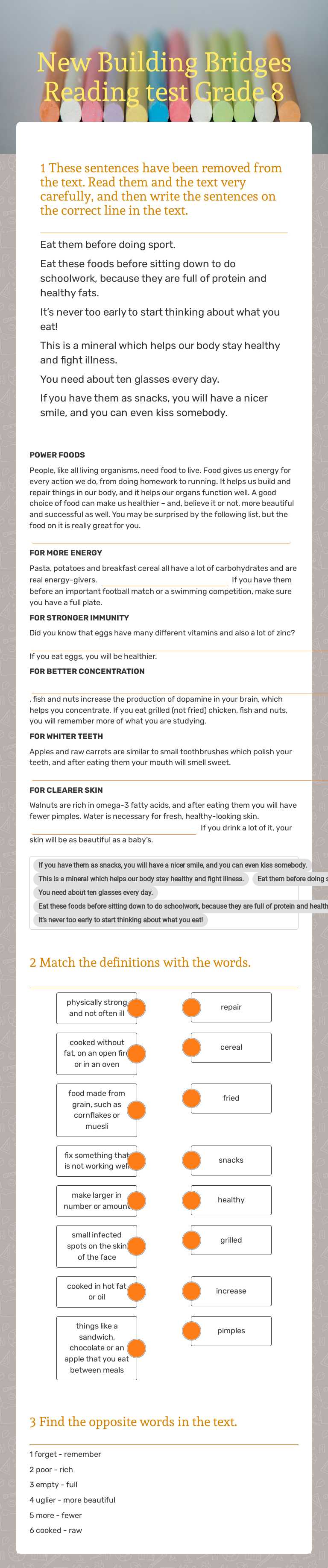 New Building Bridges                                                  
         Reading test Grade 8 worksheet preview image