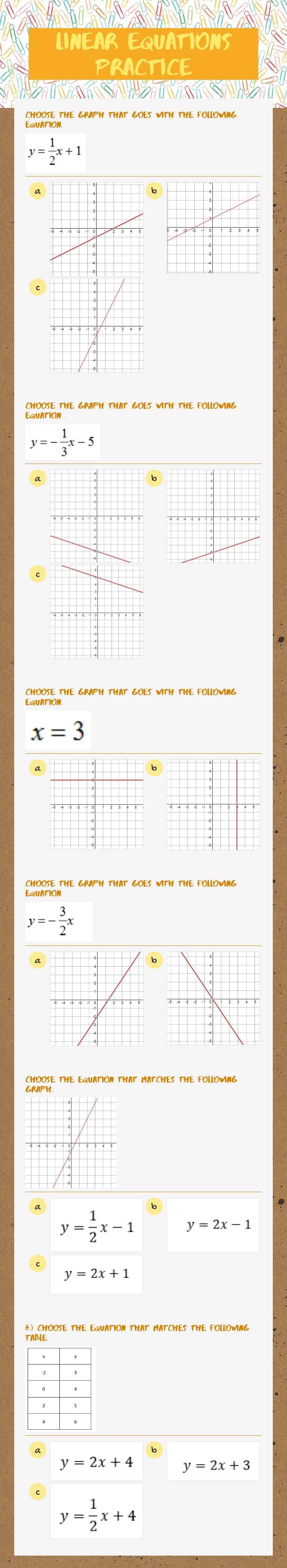 linear equations Practice Grade 9 worksheet preview