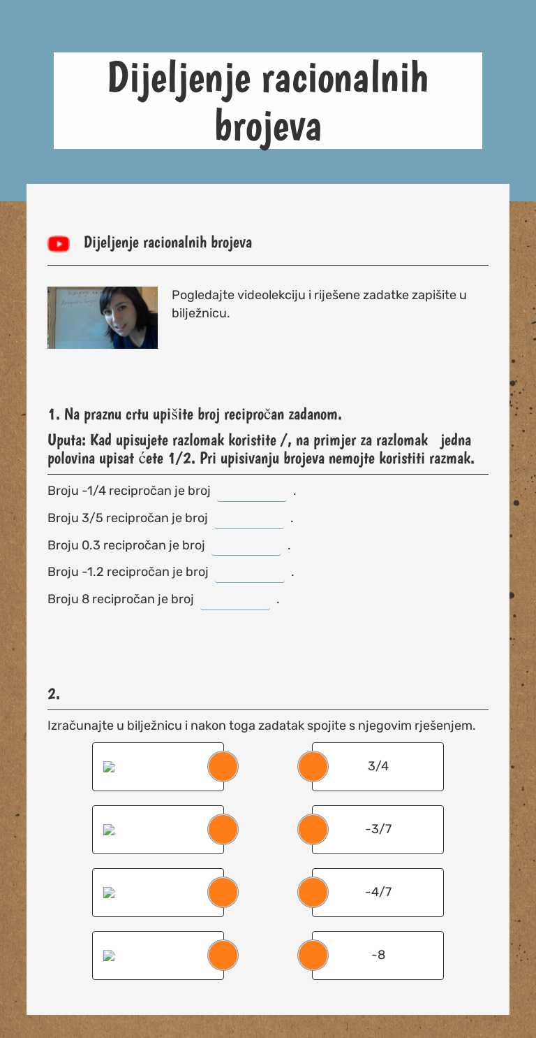 Dijeljenje racionalnih brojeva worksheet preview image