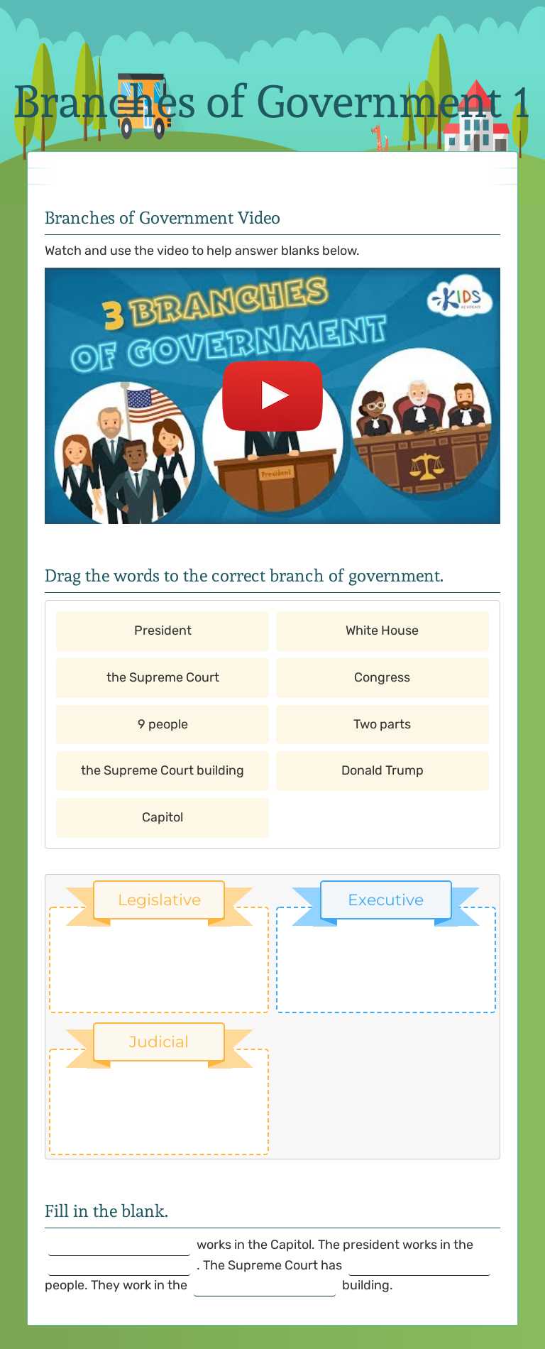 Branches of Government 1 Grade 3 worksheet preview