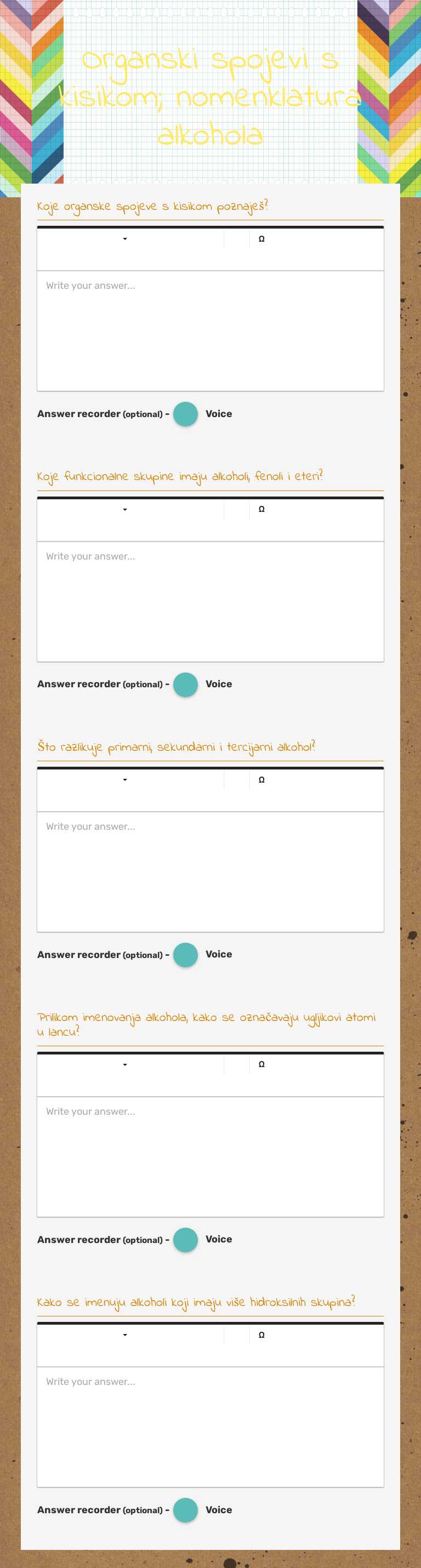 Organski spojevi s kisikom; nomenklatura alkohola worksheet preview image
