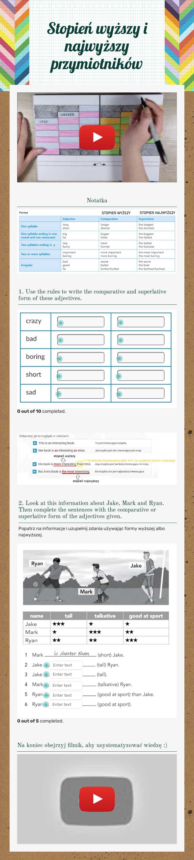 Stopień wyższy 
i najwyższy przymiotników Grade 8 worksheet preview