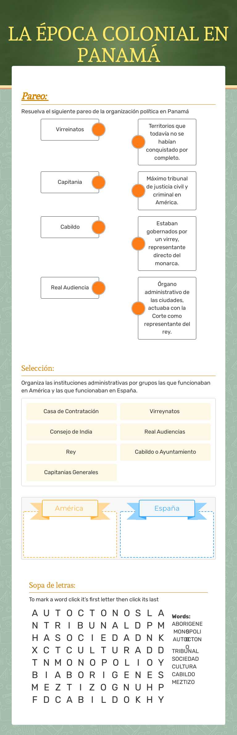 LA ÉPOCA COLONIAL EN PANAMÁ worksheet preview image