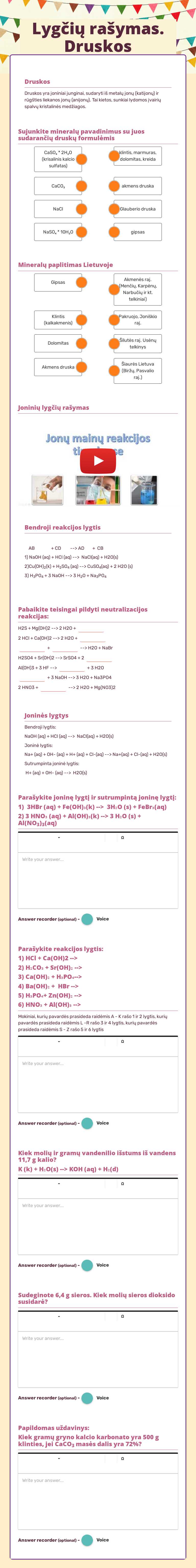 Lygčių rašymas. Druskos worksheet preview image