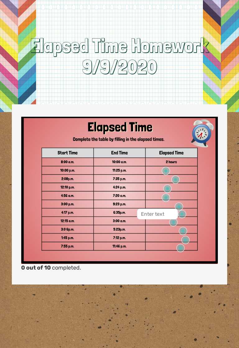 Elapsed Time Homework 9/9/2020 worksheet preview image