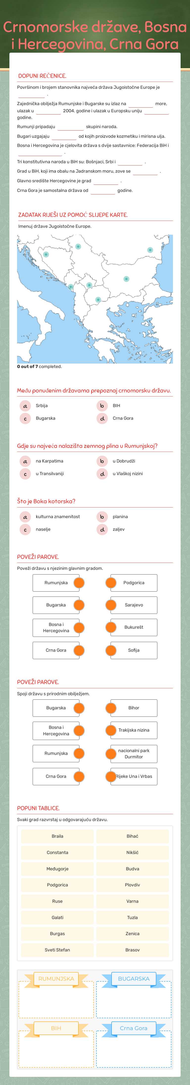 Crnomorske države, Bosna i Hercegovina, Crna Gora Grade 7 worksheet preview