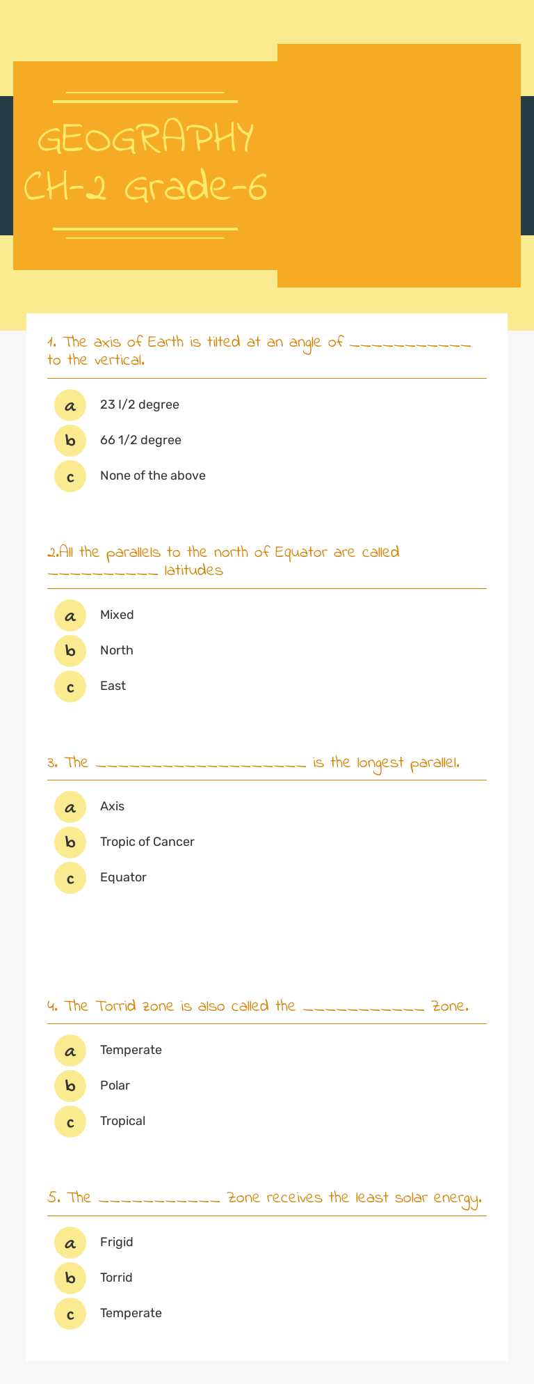 GEOGRAPHY CH-2 Grade-6 worksheet preview image
