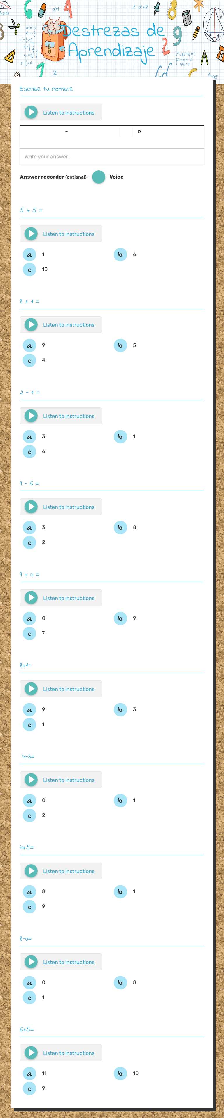 Destrezas de Aprendizaje Preschool worksheet preview