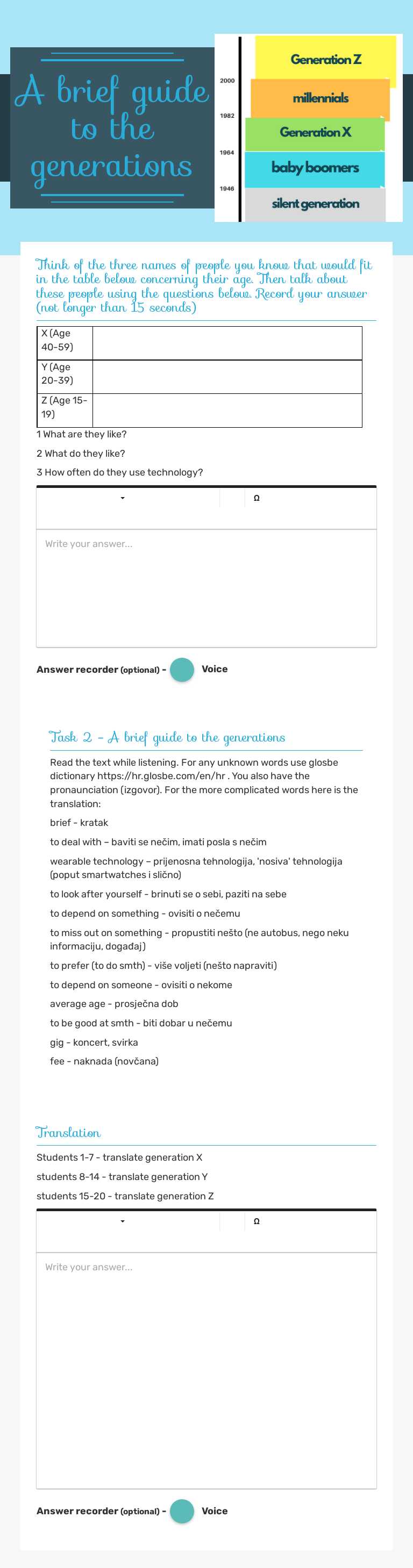 A brief guide to the generations worksheet preview image