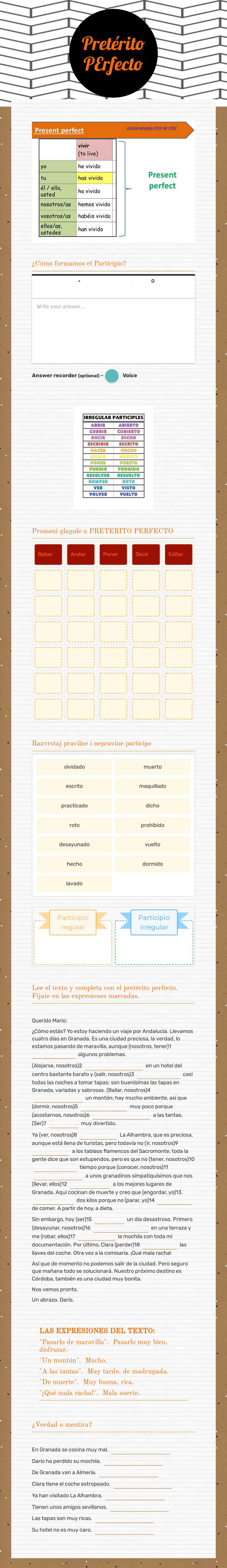 Pretérito PErfecto worksheet preview image