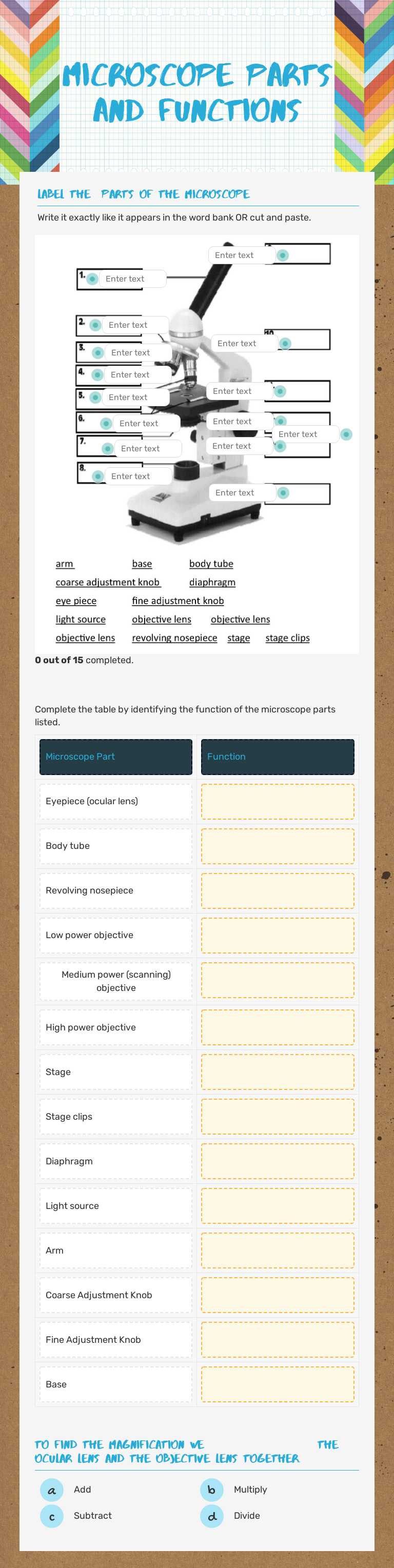 Label microscope parts & learn their functions! Fun science worksheet ...