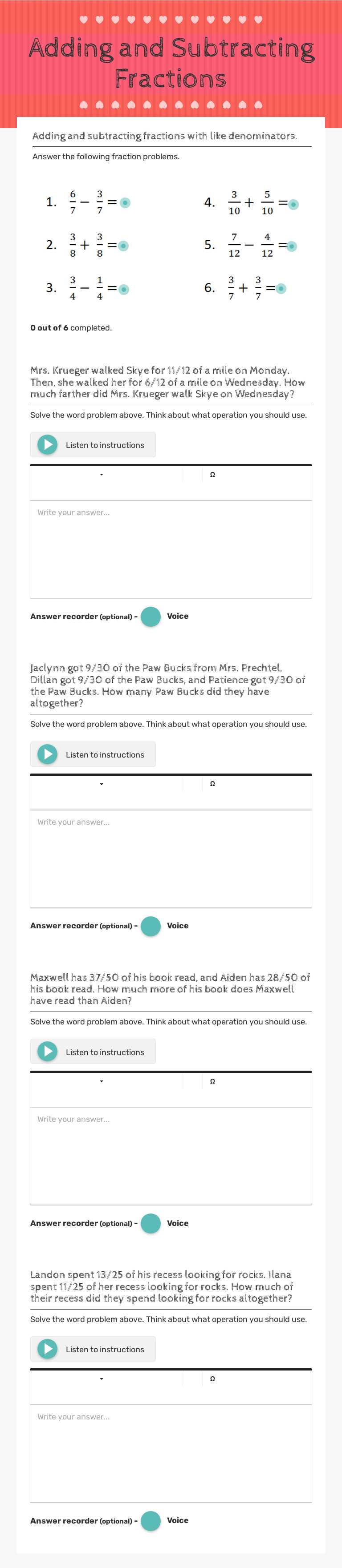 Adding and Subtracting Fractions worksheet preview image