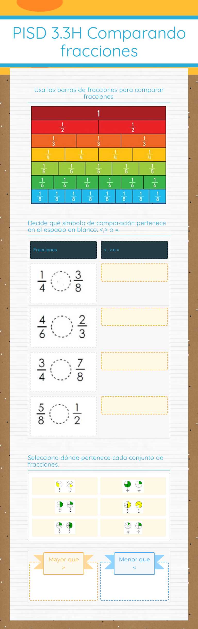 PISD 3.3H Comparando fracciones Grade 3 worksheet preview