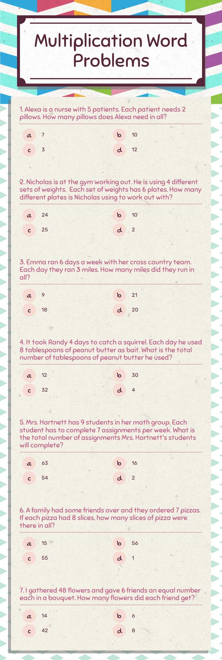 Multiplication Word Problems Grade 3 worksheet preview