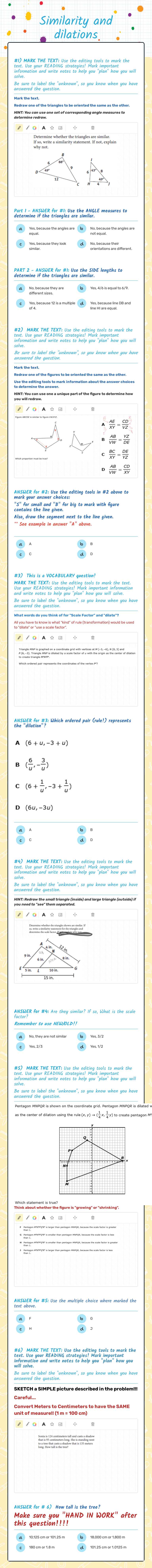 Similarity and dilations worksheet preview image