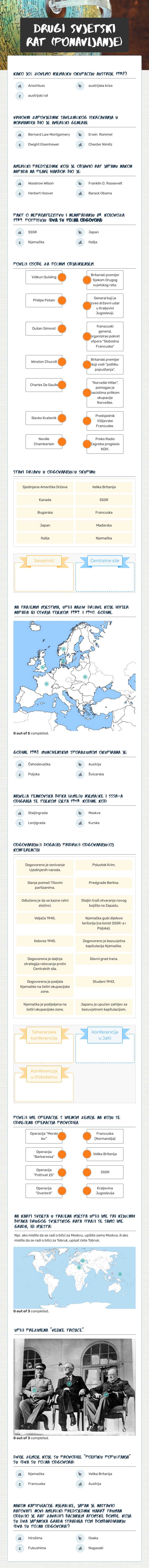 Drugi svjetski rat (ponavljanje) worksheet preview image