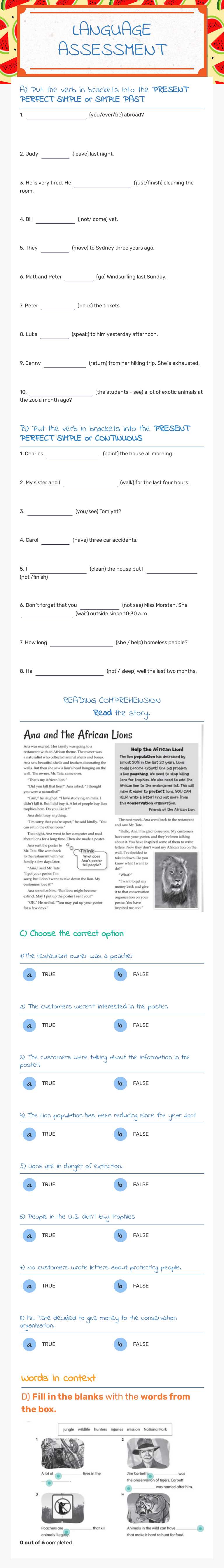 LANGUAGE ASSESSMENT worksheet preview image