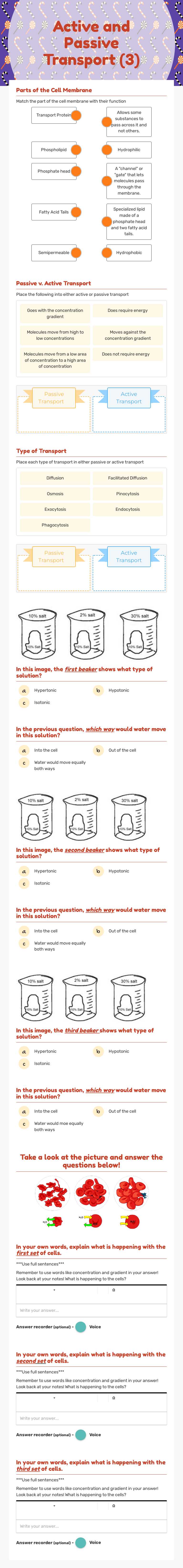 Active and Passive Transport (3) worksheet preview image