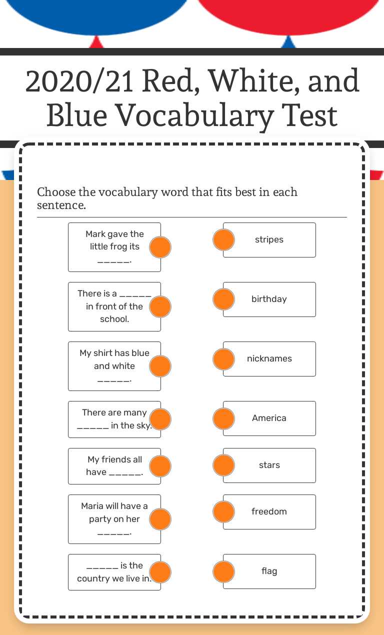 2020/21 
Red, White, and Blue
Vocabulary Test worksheet preview image