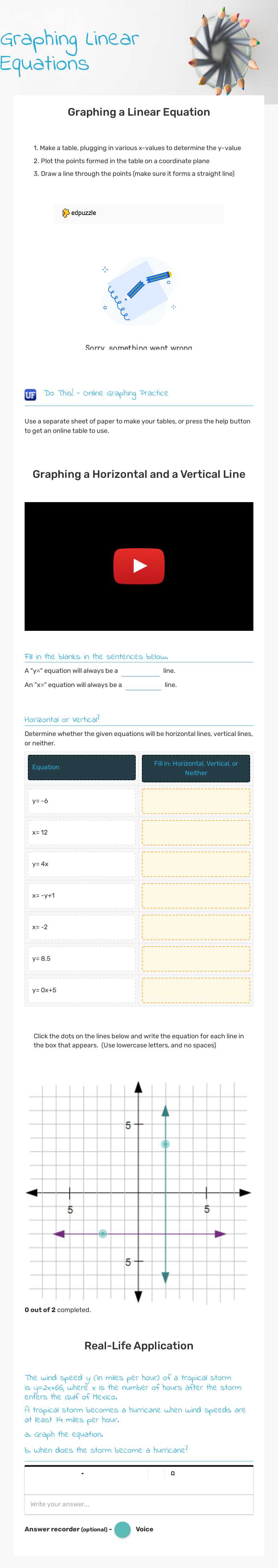 Graphing Linear Equations worksheet preview image