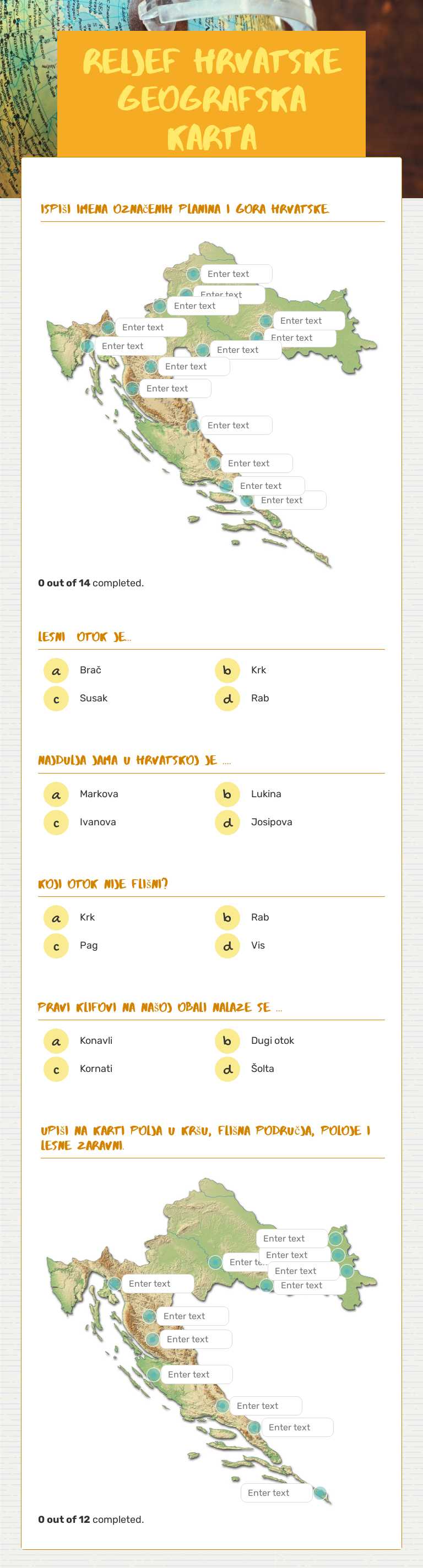 reljef hrvatske geografska karta worksheet preview image