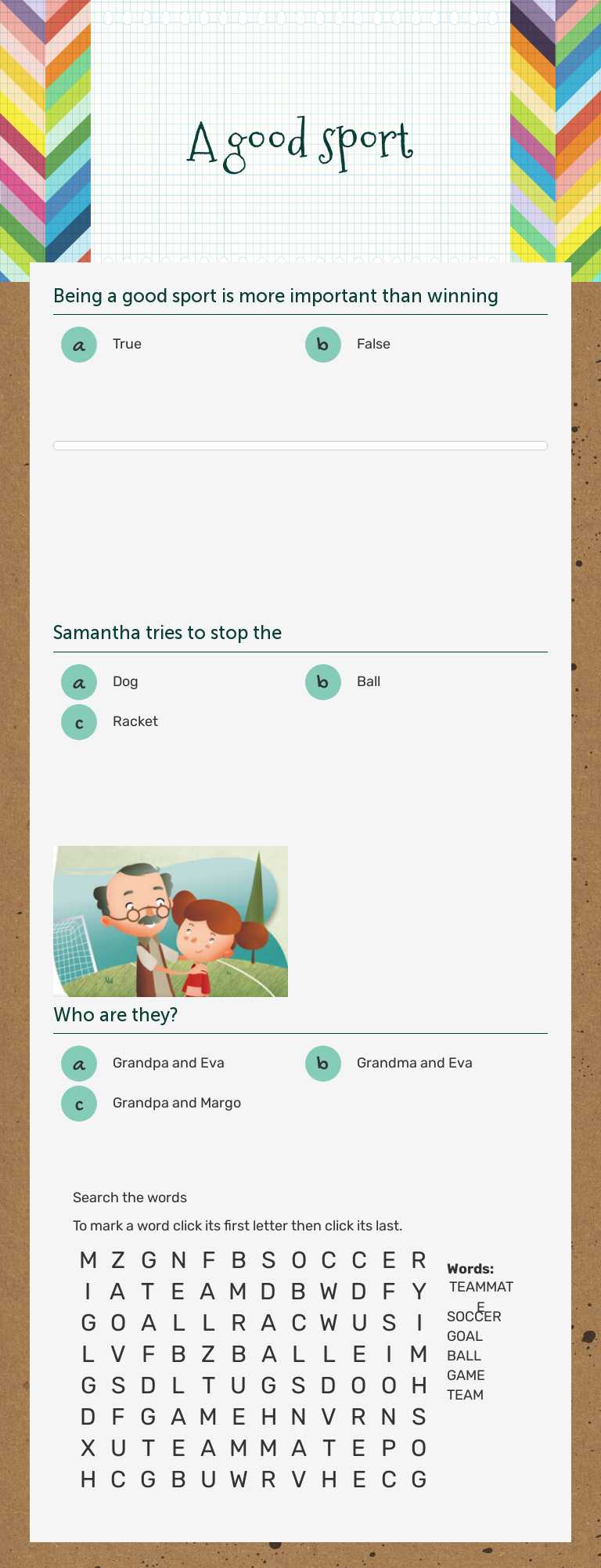 A good sport worksheet preview image